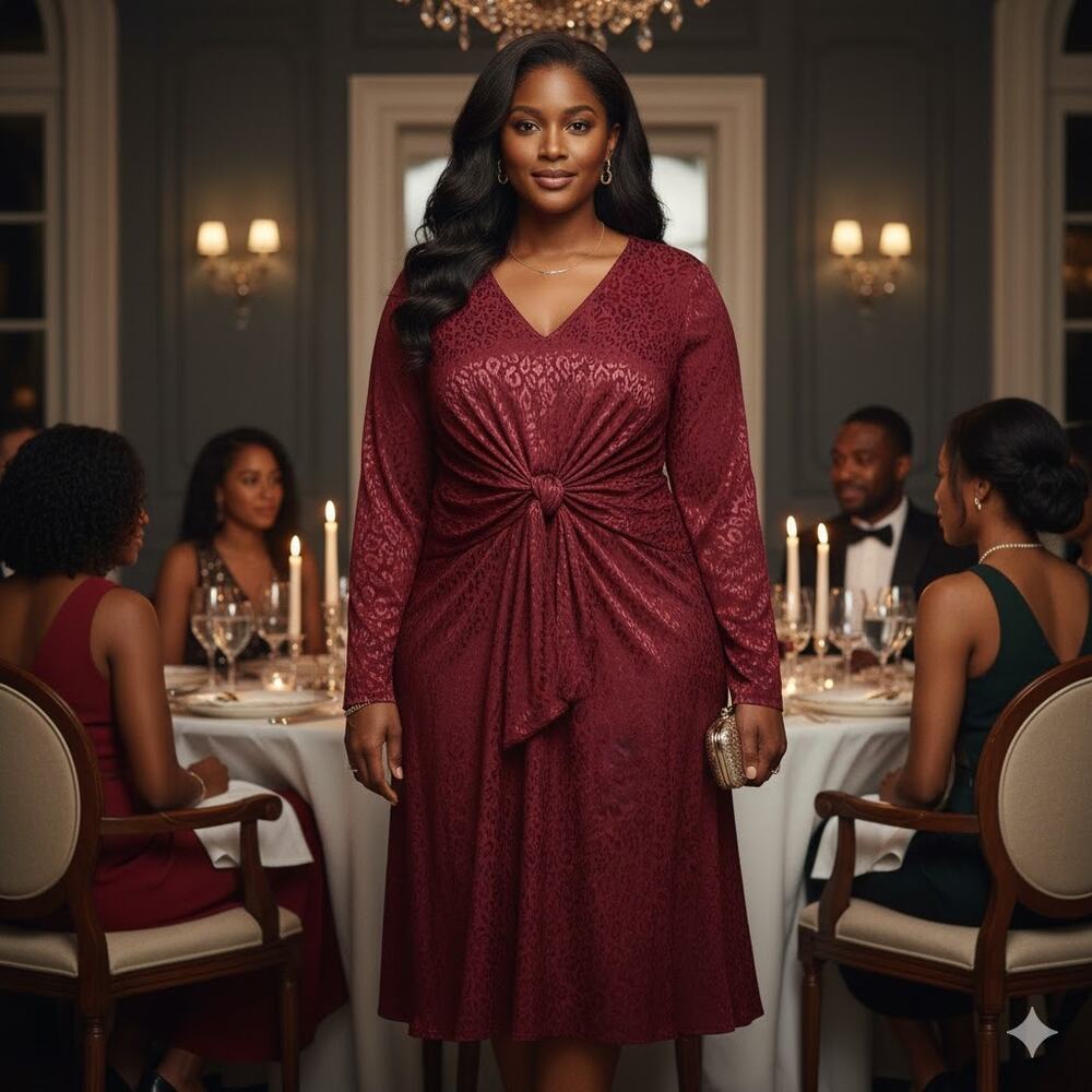 Eloquii Burgundy Midi Flutter Sleeves Cross Sash‎ Satin Cheetah Dress Women's 24